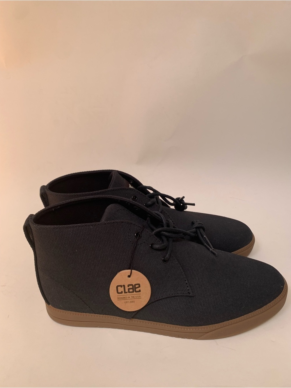 Clae Strayhorn Textile Men’s Black Canvas Light Brown Gum Sole Sz 8 Sneakers